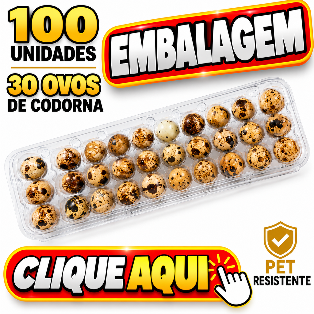 Bandeja plástica transparente para ovos de codorna com capacidade para 30 ovos, embalagem resistente em PET para acondicionar, proteger, armazenar e transportar ovos de codorna. Cartela para ovos de codorna ideal para criadores, produtores, granjas e comerciantes que procuram embalagem para venda de ovos de codorna. Confira onde comprar bandejas e embalagens para ovos de codorna.